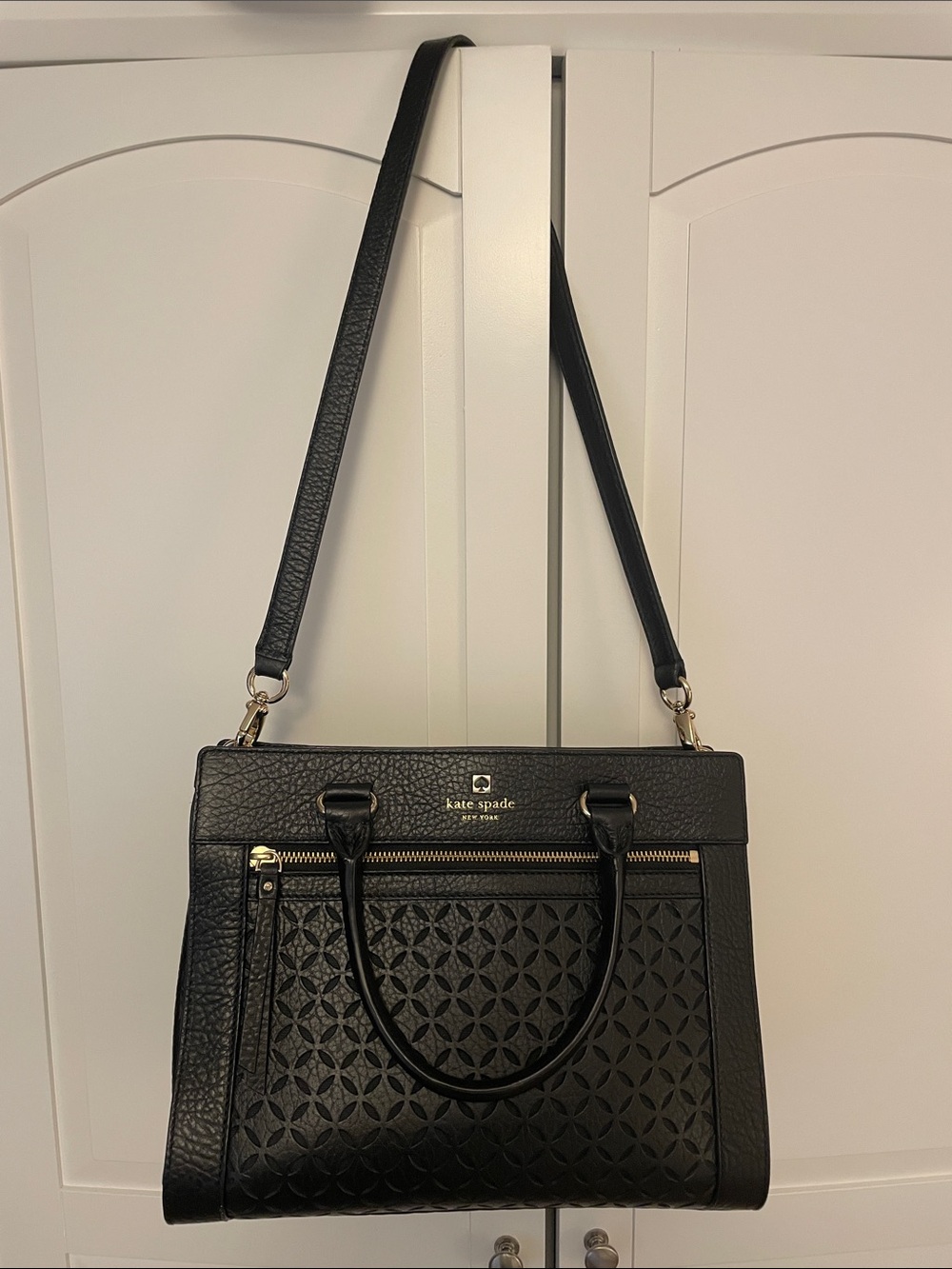 kate spade Black Textured Leather Satchel with Gold Hardware